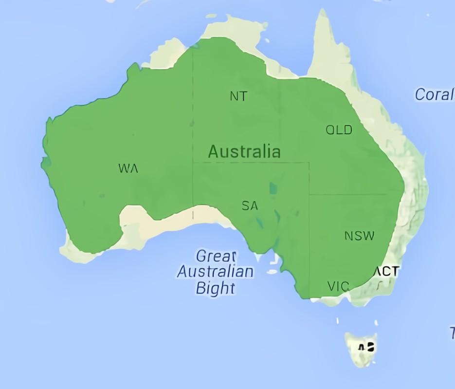 A hullámos papagáj elterjedési területe